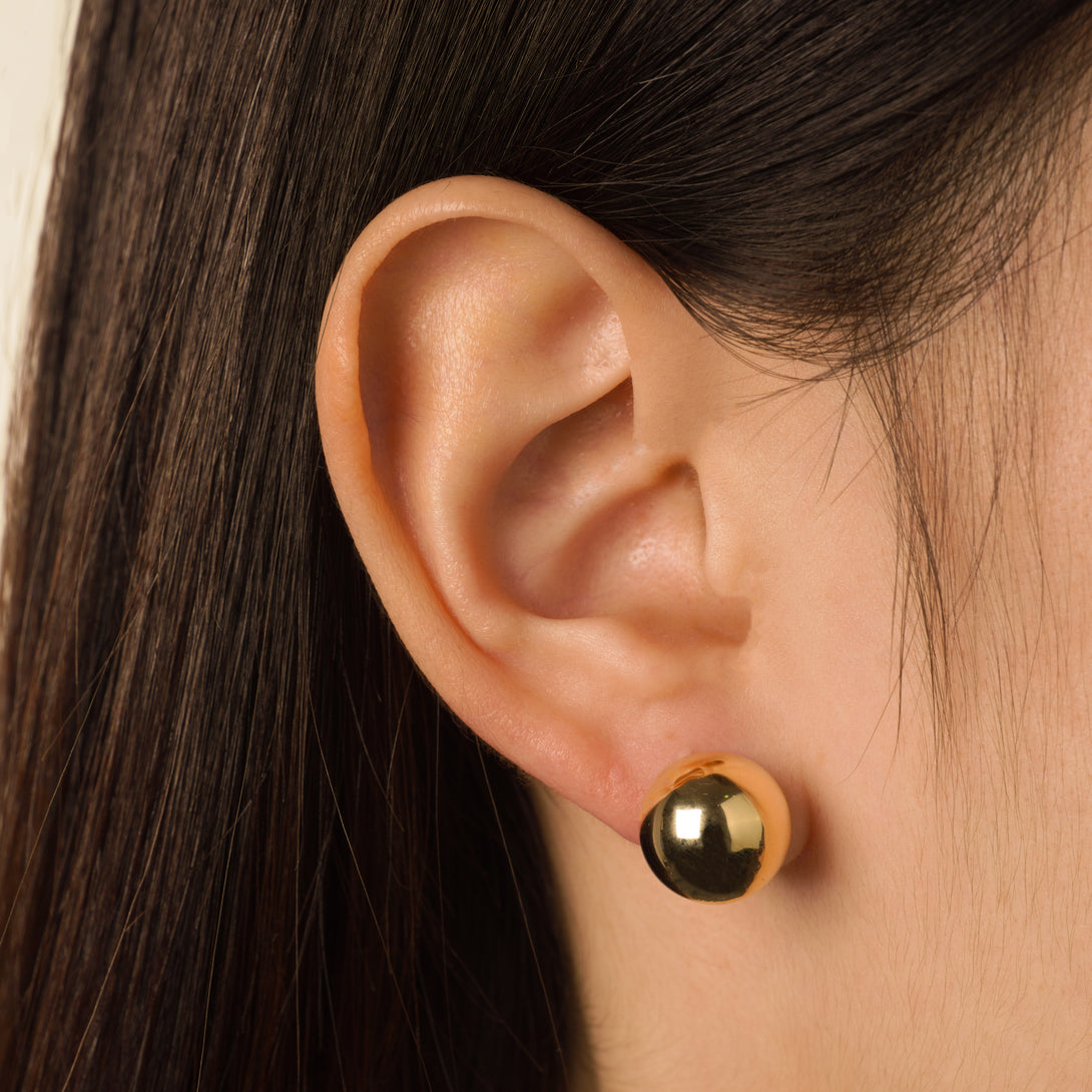 Three-Quarter Orb Stud Earrings, Wearing Effect