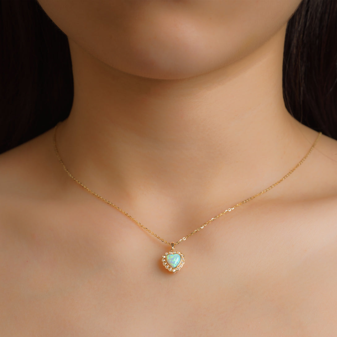 Heart of the Blue Opal Gold Necklace, Modeling Picture