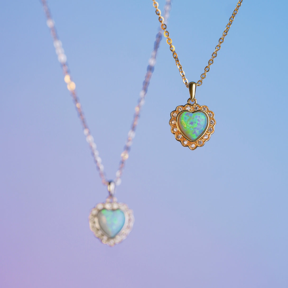 Heart of the Blue Opal Gold And Silver Necklaces