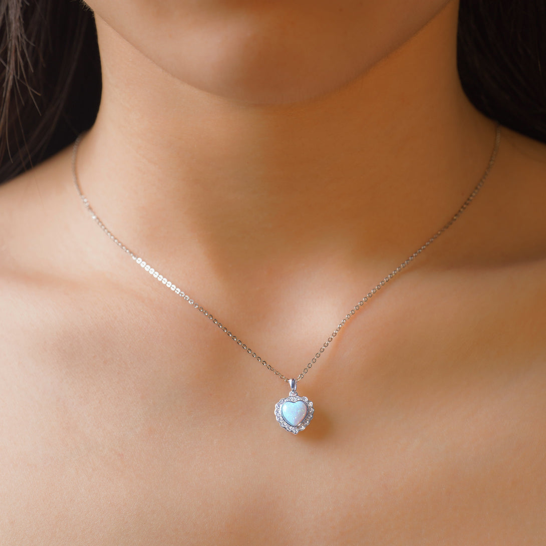 Heart of the Blue Opal Silver Necklace, Modeling Picture