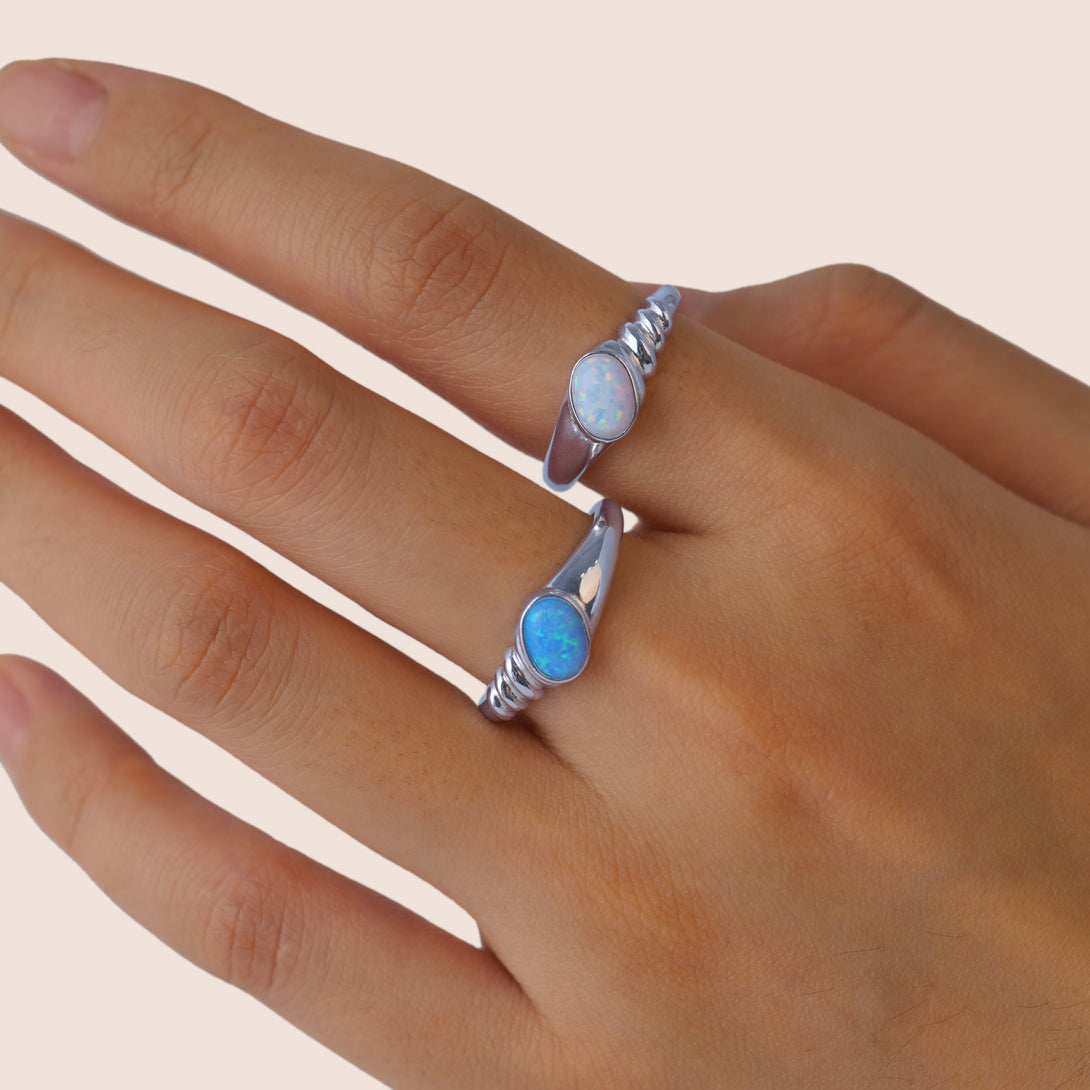 Blue Opal Open Ring, Opal Ring Set