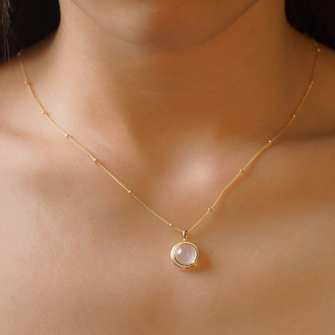 Golden Circle Chalcedony Pendant Necklace, Wearing Effect