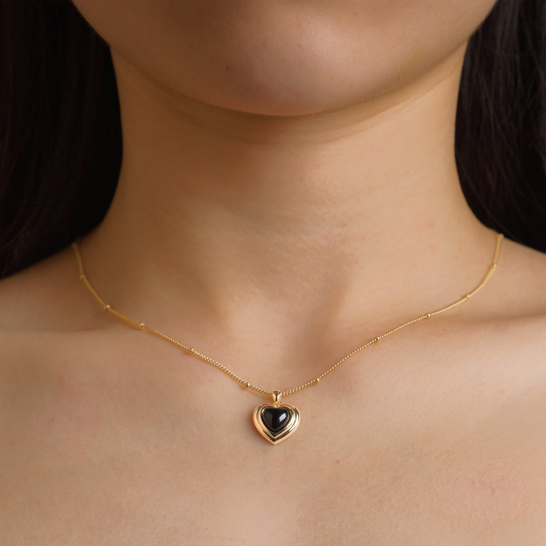 Layered love Gemstone Gold Necklace, Modeling Picture