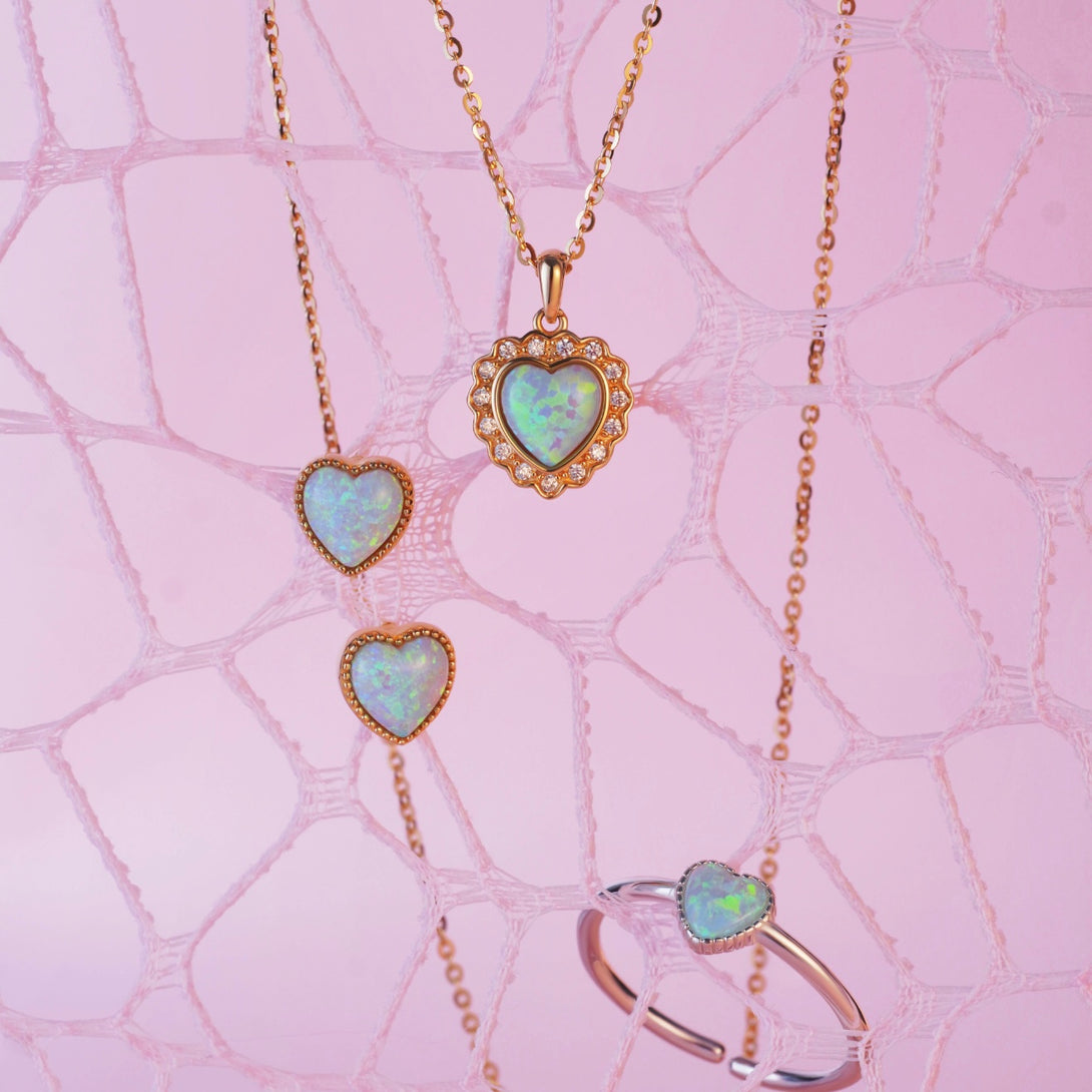 Heart of the Blue Opal Gold Necklace, Opal Jewelry