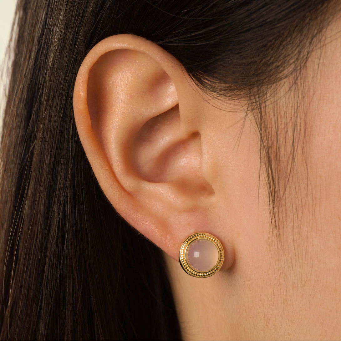 Golden Circle Chalcedony Stud Earrings, Wearing Effect