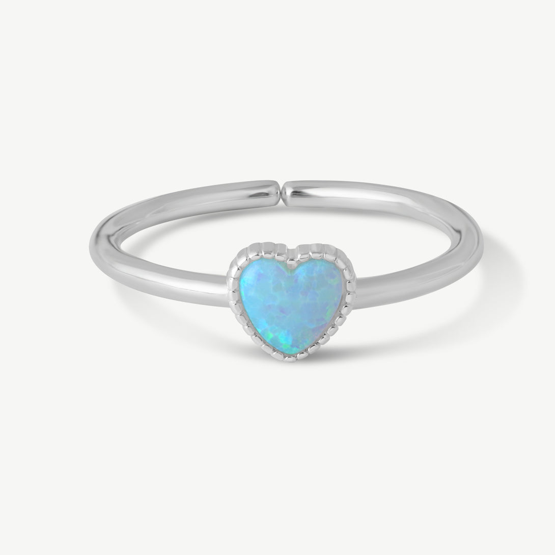 Blue Heart Opal Open Ring, Front Side