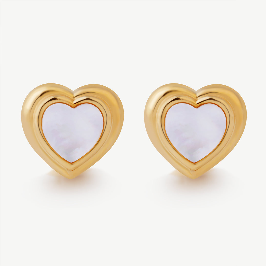 Layered love Mother Of Pearl Gold Earrings, Front Side