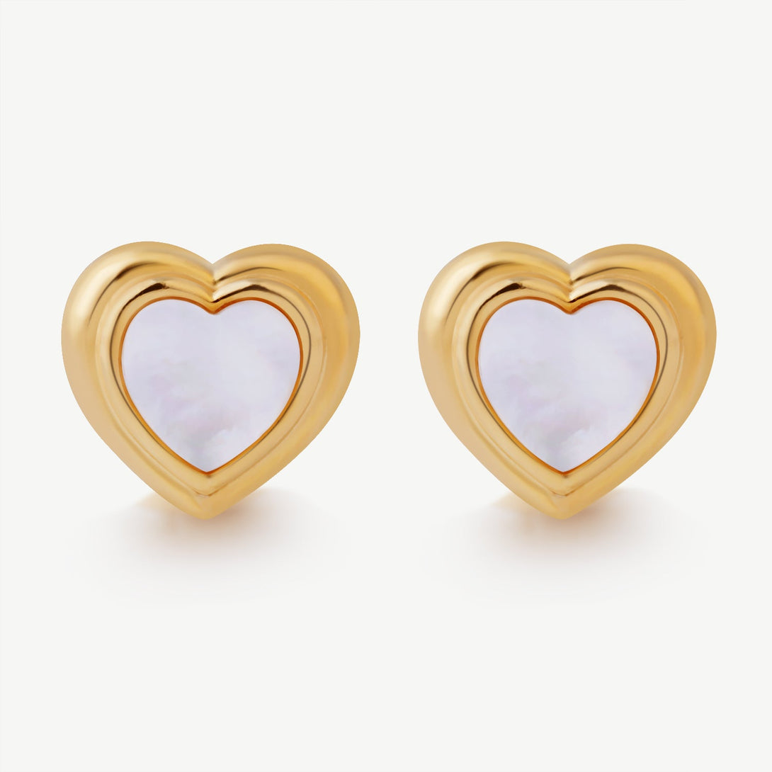 Layered love Mother Of Pearl Gold Earrings, Front Side