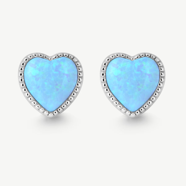 Blue Heart Opal Silver Earrings, Front Side