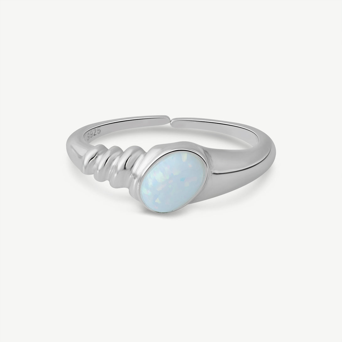 White Oval Opal Ring, Front Side