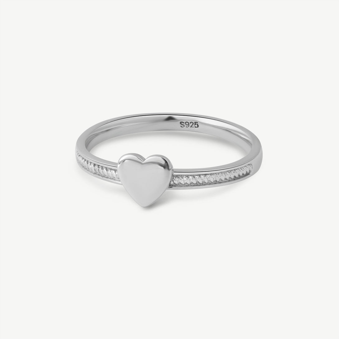 Classic Heart Silver Ring, Front Side