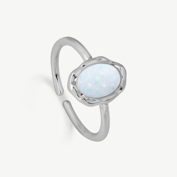 Egg-shaped White Opal Ring