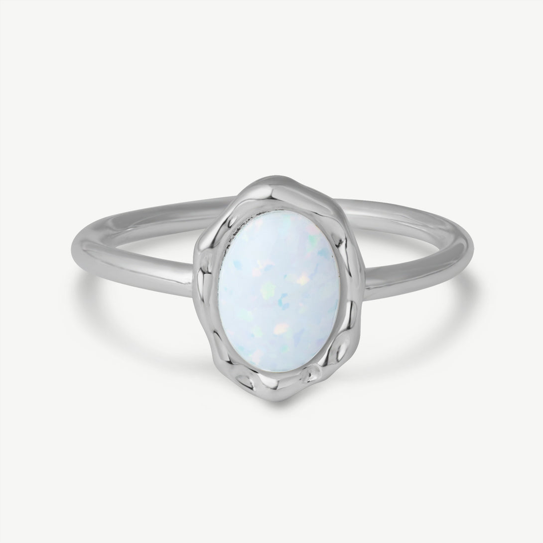 Egg-shaped White Opal Ring, Front Side