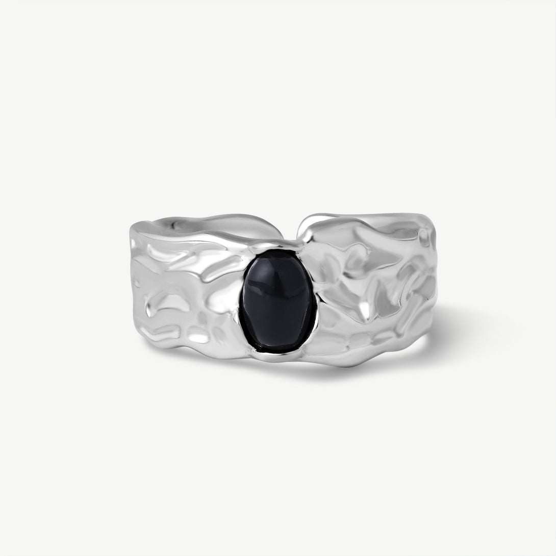 Uneven Black Onyx Open Ring, Front Side