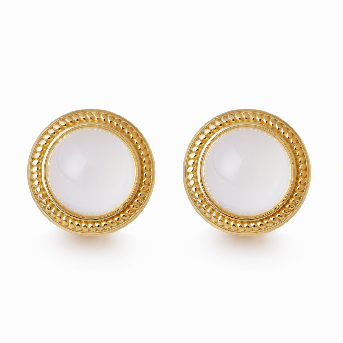 Golden Circle Chalcedony Stud Earrings - Jewbow - Inspirational Jewelry