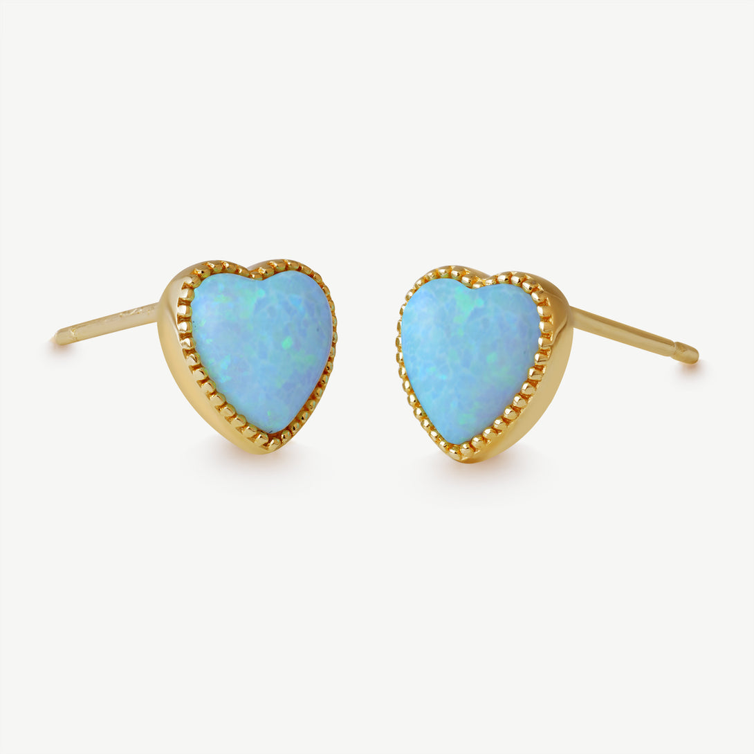 Blue Heart Opal Gold Earrings, Details